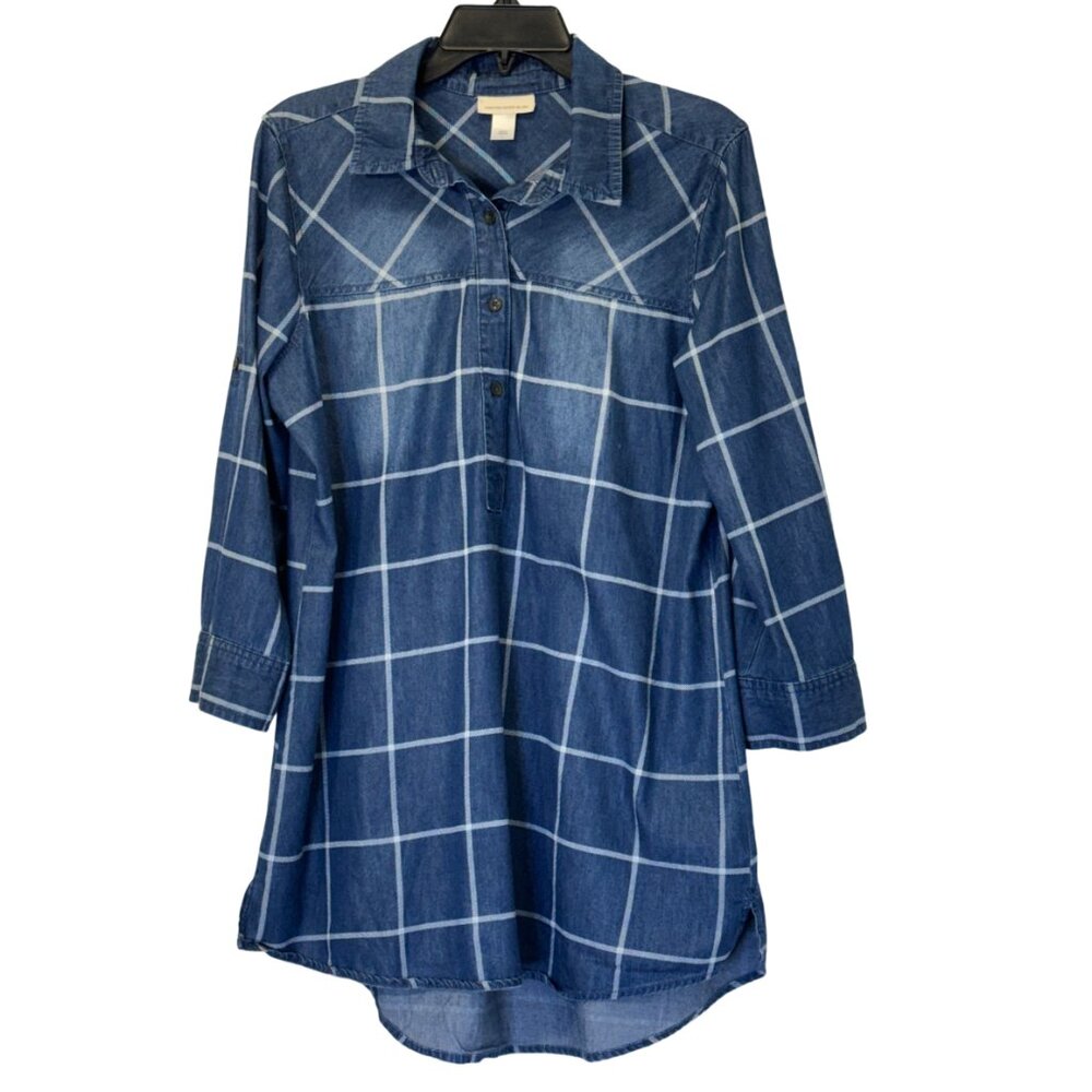 Women Chambray Plaid Top Size L
